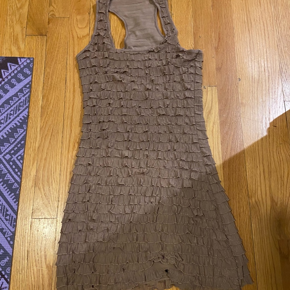 Chic Brown ruffled Sleeveless mini dress